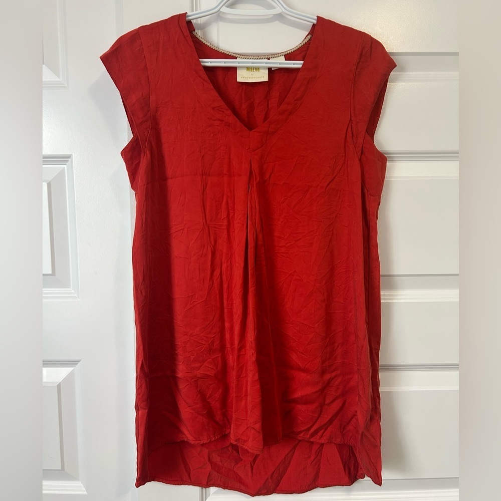 Anthropologie Maeve Flowy Red Tunic Festival Top with Cut Outs